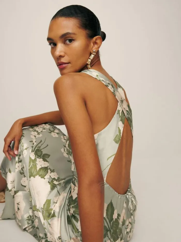 ClothingWeddings The Reformation Anaiis Silk Dress Tarragon