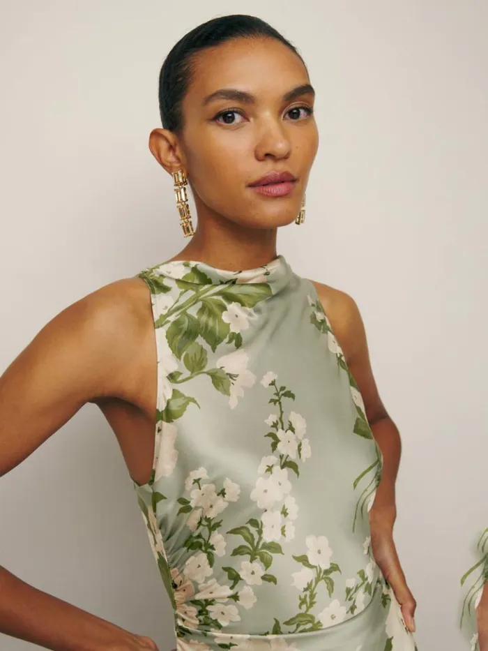 ClothingWeddings The Reformation Anaiis Silk Dress Tarragon
