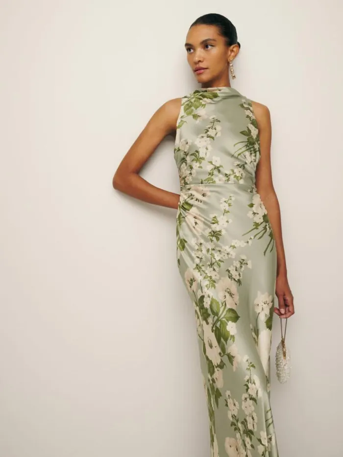 ClothingWeddings The Reformation Anaiis Silk Dress Tarragon