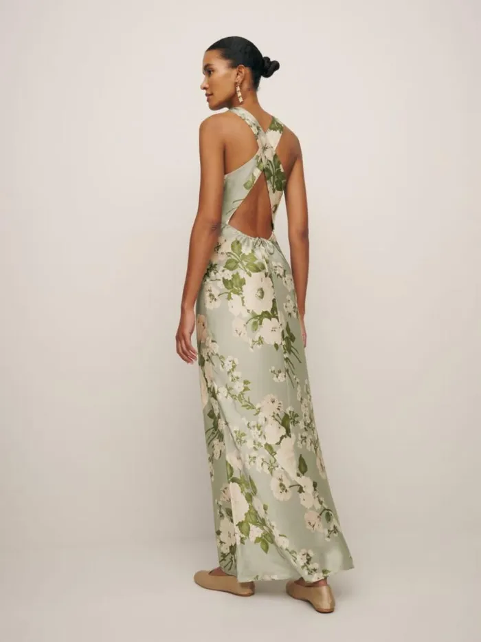 ClothingWeddings The Reformation Anaiis Silk Dress Tarragon