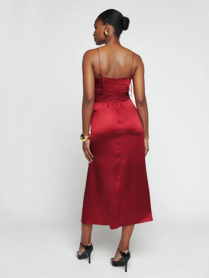 ClothingWeddings The Reformation Marguerite Silk Dress Sangre
