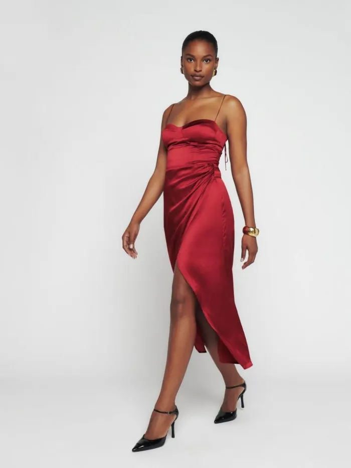 ClothingWeddings The Reformation Marguerite Silk Dress Sangre