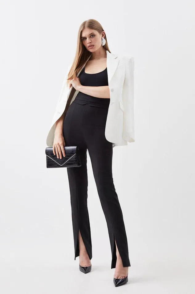 CoOrds Women Karen Millen Compact Stretch Tailored High Rise Split Hem Trouser Black