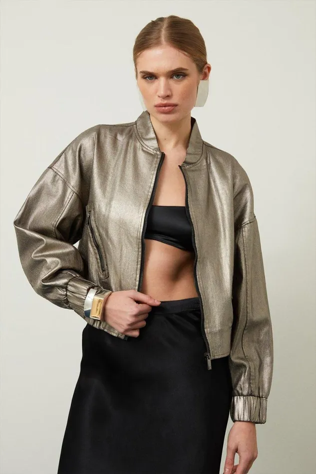 CoOrds Women Karen Millen Metallic Denim Woven Set Pewter