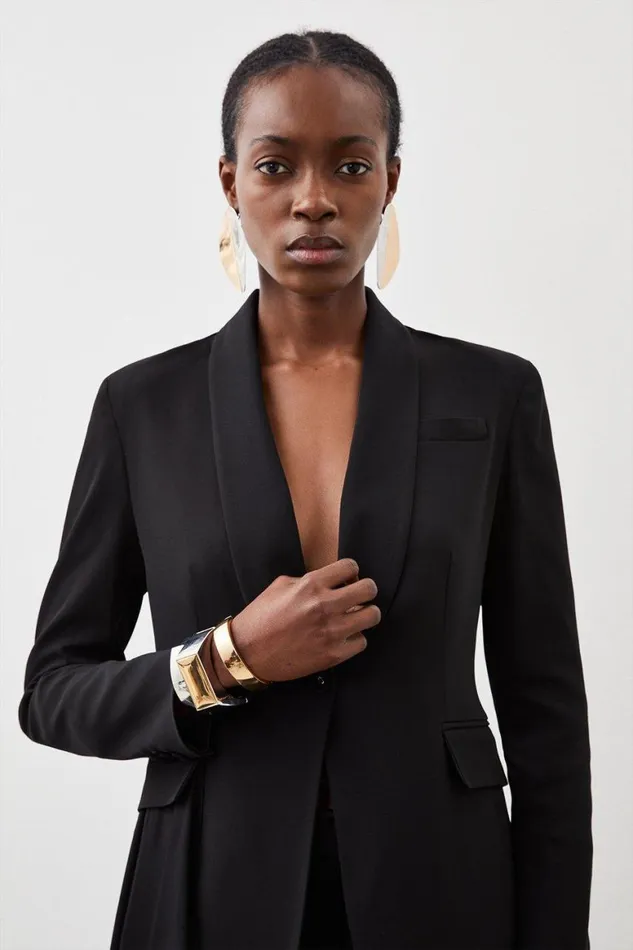 CoOrds Women Karen Millen Polished Viscose Drape Side Single Breasted Tailored Jacket and Trouser Set Black