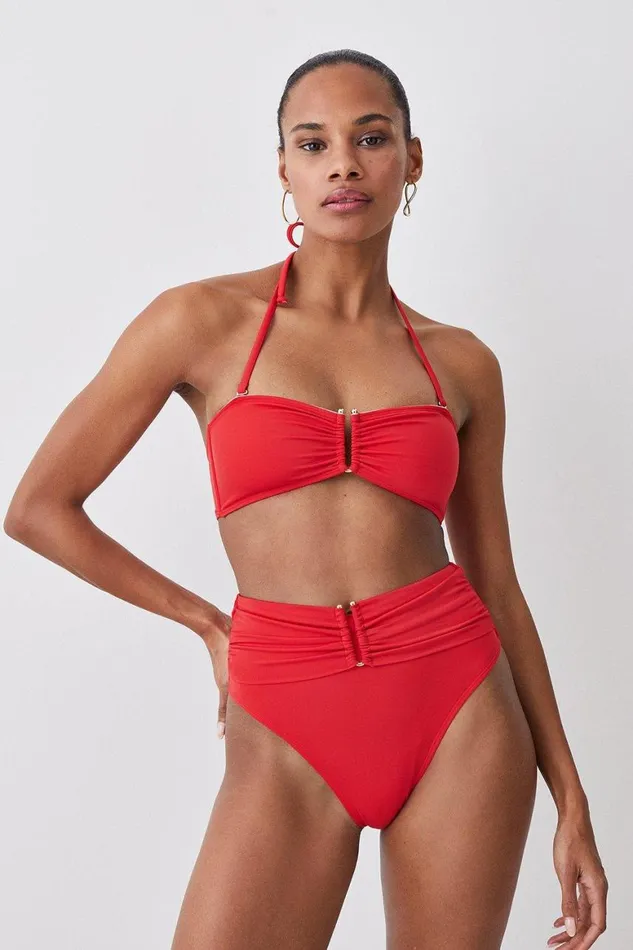 CoOrds Women Karen Millen Ruffle Bikini Set Red