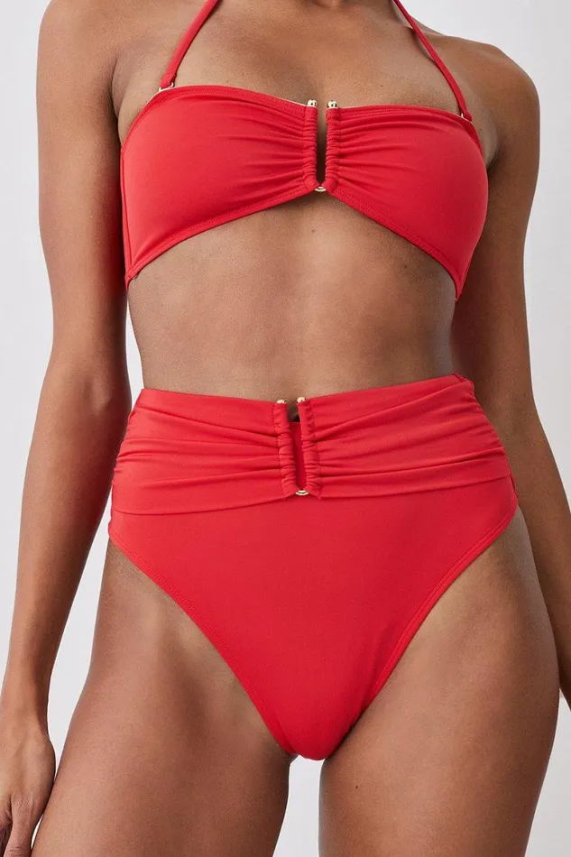 CoOrds Women Karen Millen Ruffle Bikini Set Red