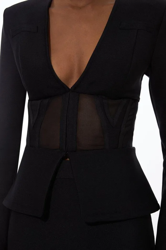 Coats and Jackets Women Karen Millen Bandage Form Fitting Mesh Insert Jacket Black