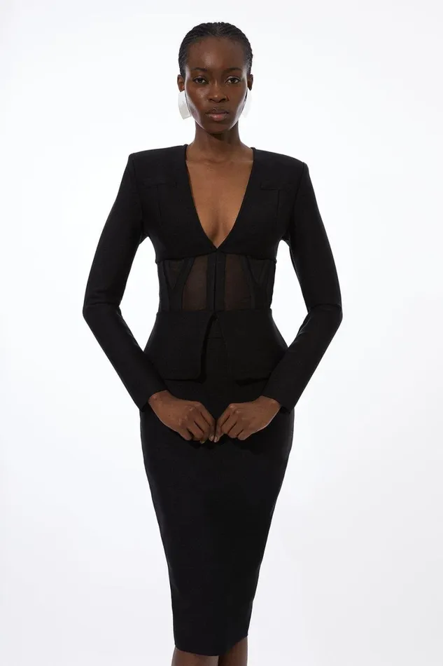 Coats and Jackets Women Karen Millen Bandage Form Fitting Mesh Insert Jacket Black