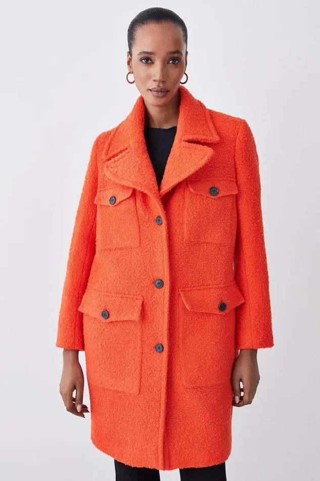 Coats and Jackets Women Karen Millen Boucle Pocket Detail Textured Collared Tailored Coat Orange Coats and Jackets Women Karen Millen Boucle Pocket Detail Textured Collared Tailored Coat Orange