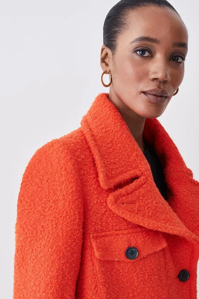 Coats and Jackets Women Karen Millen Boucle Pocket Detail Textured Collared Tailored Coat Orange