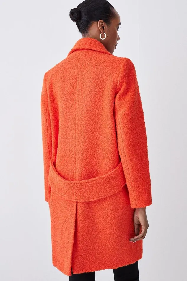 Coats and Jackets Women Karen Millen Boucle Pocket Detail Textured Collared Tailored Coat Orange