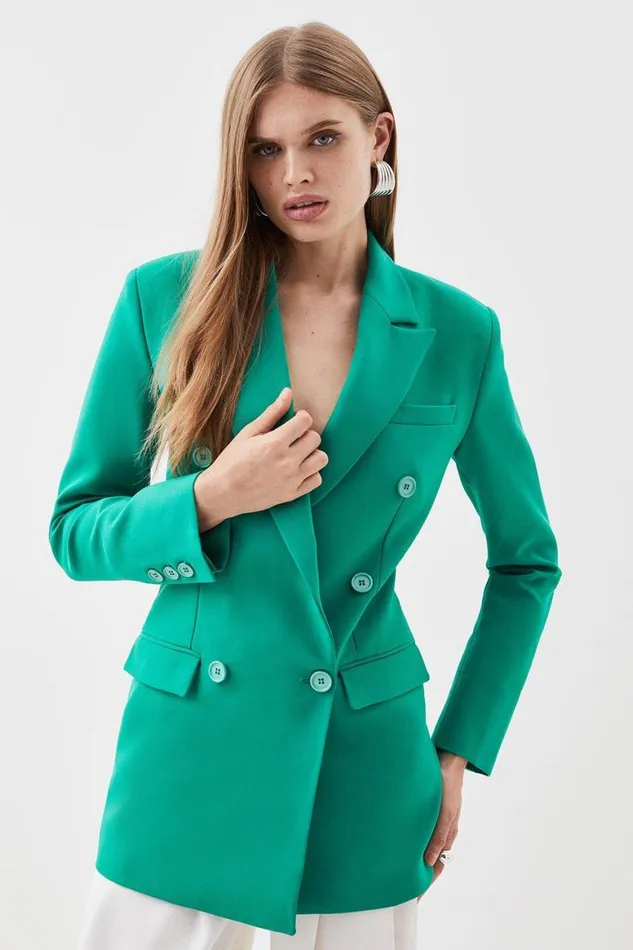 Coats and Jackets Women Karen Millen Clean Tailored Double Breasted Blazer Jacket Green