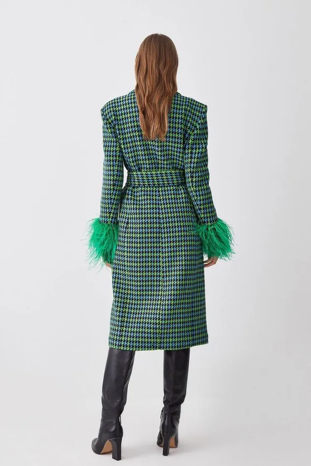 Coats and Jackets Women Karen Millen Colourpop Tweed Feather Cuff Tailored Coat Green