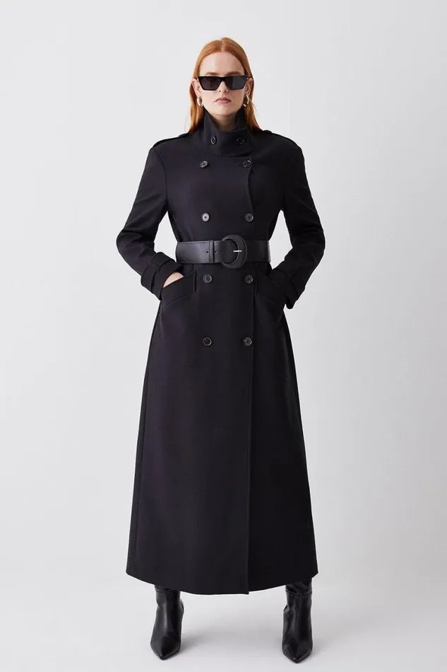 Coats and Jackets Women Karen Millen Compact Stretch Belted Double Breasted Maxi Coat Black Coats and Jackets Women Karen Millen Compact Stretch Belted Double Breasted Maxi Coat Black