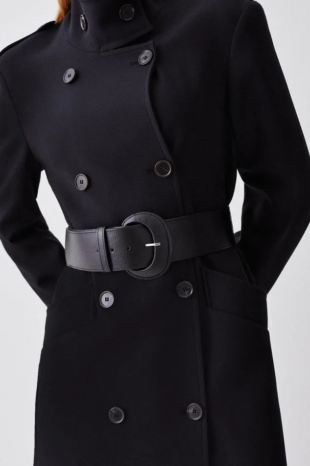 Coats and Jackets Women Karen Millen Compact Stretch Belted Double Breasted Maxi Coat Black