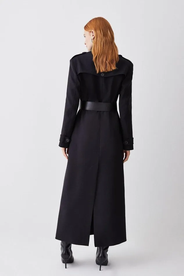 Coats and Jackets Women Karen Millen Compact Stretch Belted Double Breasted Maxi Coat Black