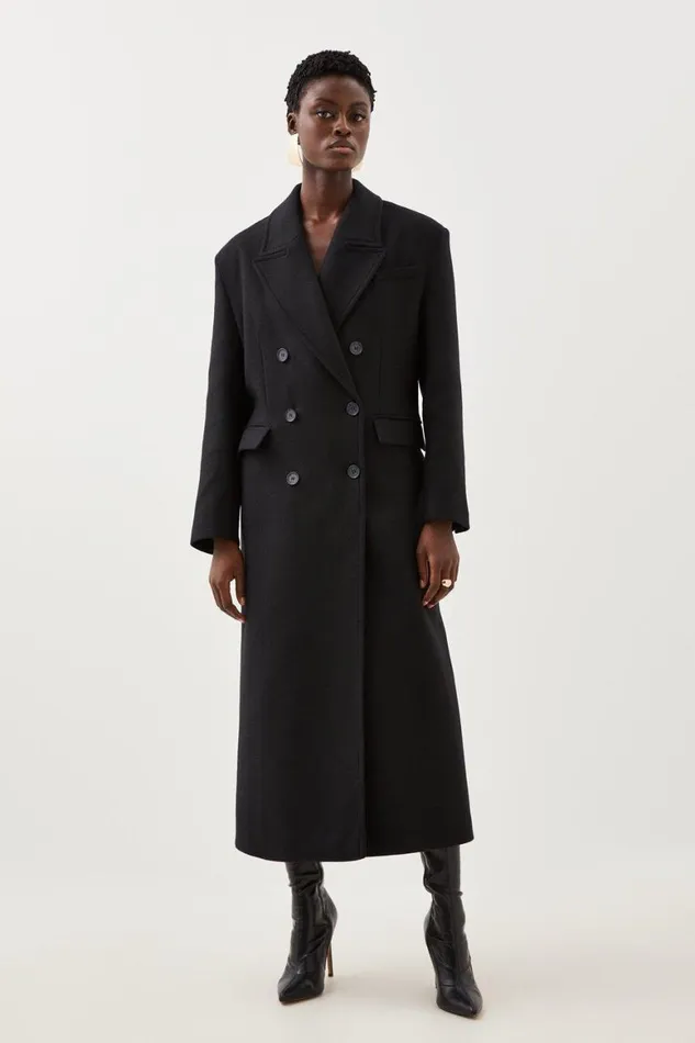 Coats and Jackets Women Karen Millen Italian Manteco Wool Blend Oversized Strong Shoulder Double Breasted Coat Black Coats and Jackets Women Karen Millen Italian Manteco Wool Blend Oversized Strong Shoulder Double Breasted Coat Black