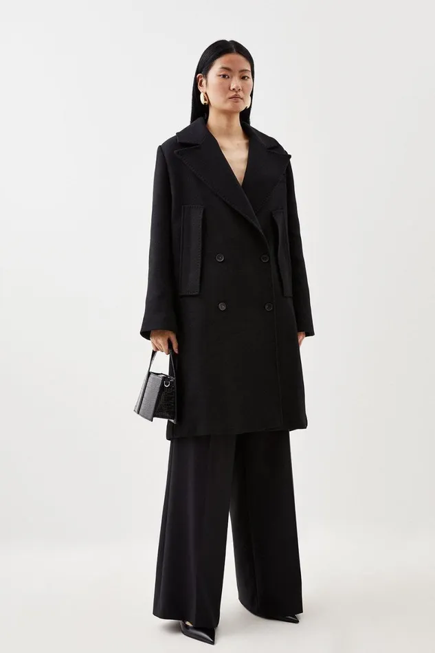 Coats and Jackets Women Karen Millen Italian Manteco Wool Cape Over Coat Black