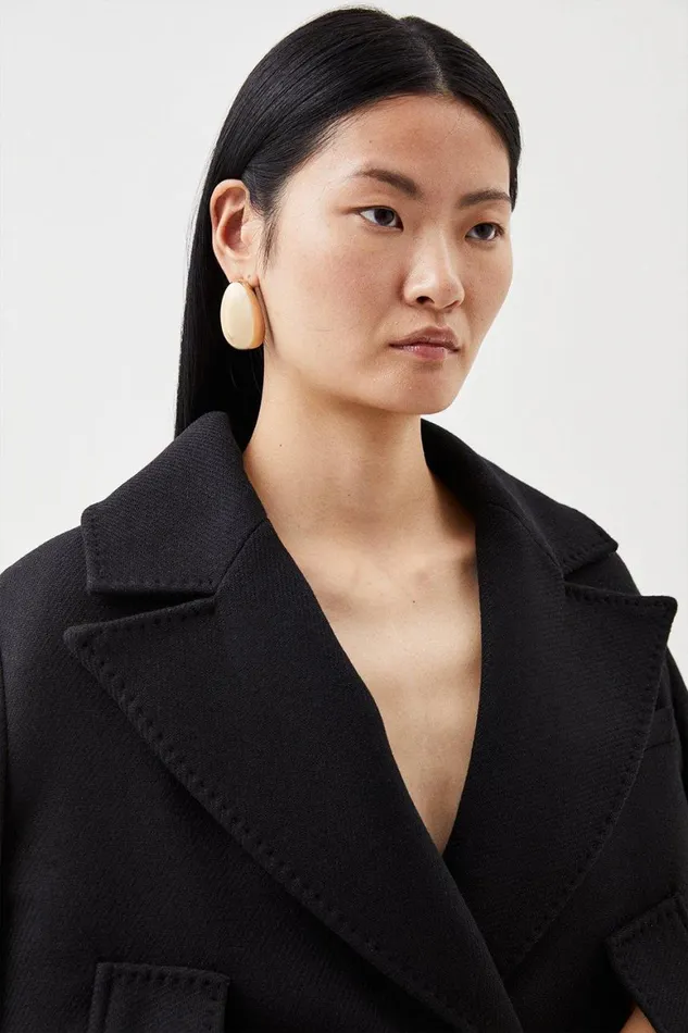 Coats and Jackets Women Karen Millen Italian Manteco Wool Cape Over Coat Black