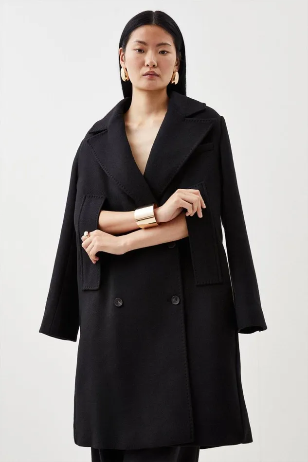 Coats and Jackets Women Karen Millen Italian Manteco Wool Cape Over Coat Black