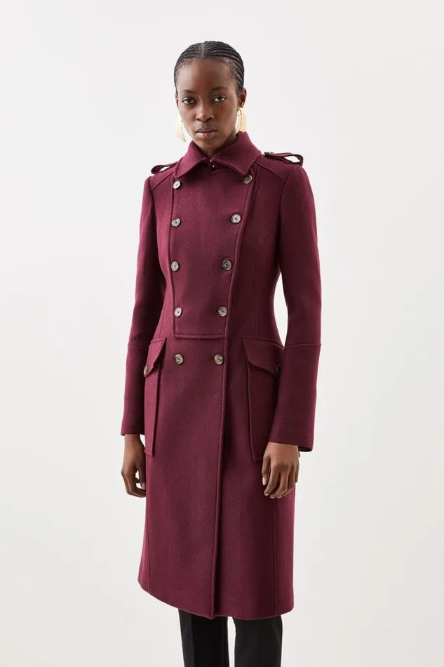 Coats and Jackets Women Karen Millen Italian Manteco Wool Military Coat Fig