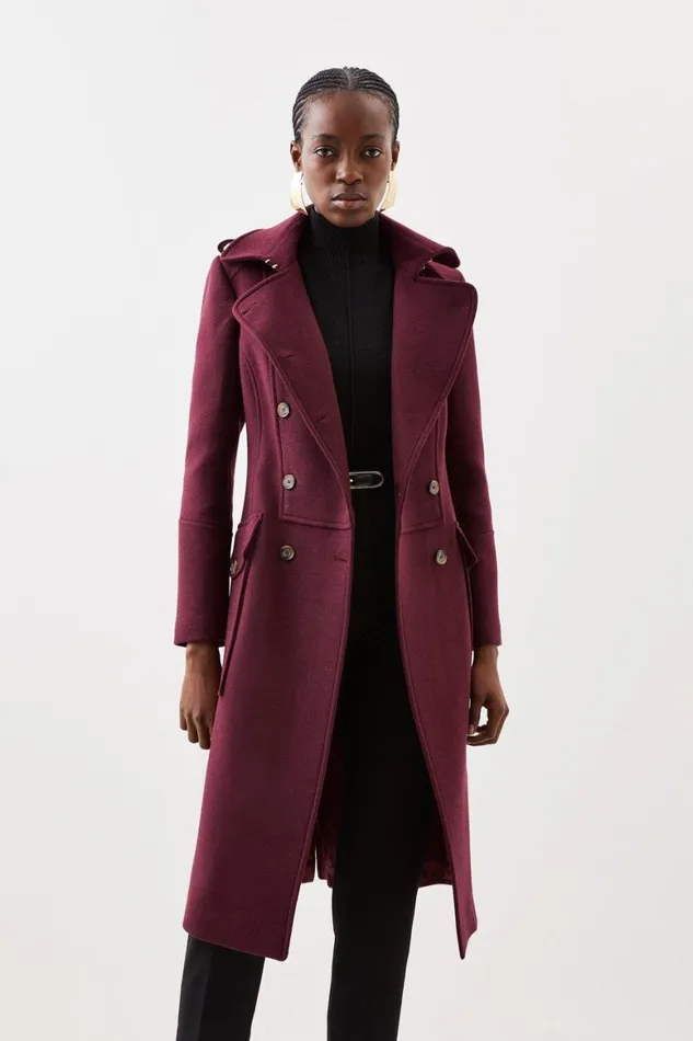Coats and Jackets Women Karen Millen Italian Manteco Wool Military Coat Fig