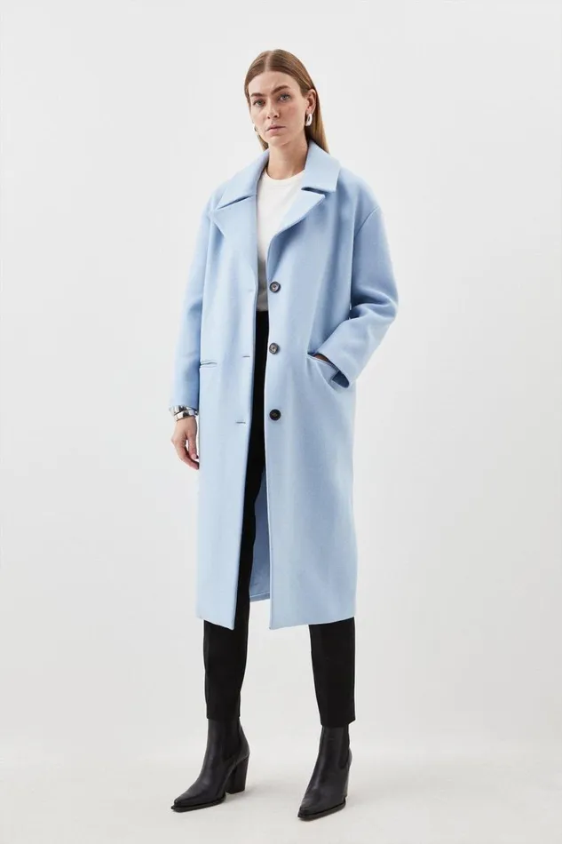 Coats and Jackets Women Karen Millen Italian Manteco Wool Oversize Boxy Coat Blue Coats and Jackets Women Karen Millen Italian Manteco Wool Oversize Boxy Coat Blue