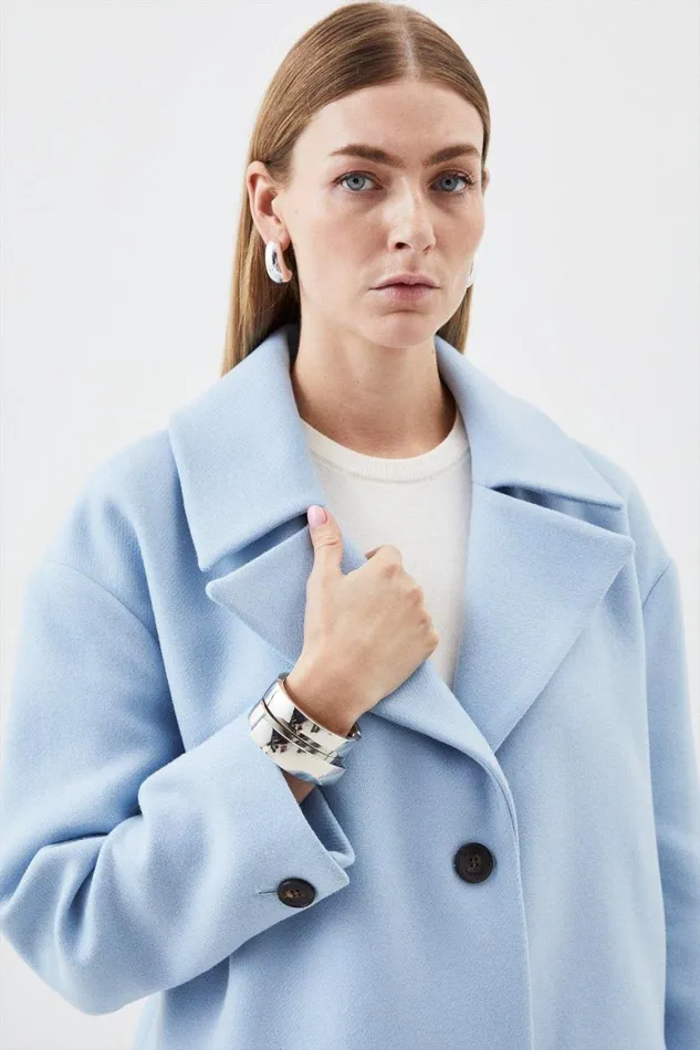 Coats and Jackets Women Karen Millen Italian Manteco Wool Oversize Boxy Coat Blue