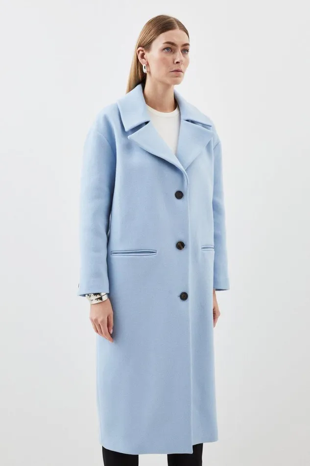 Coats and Jackets Women Karen Millen Italian Manteco Wool Oversize Boxy Coat Blue