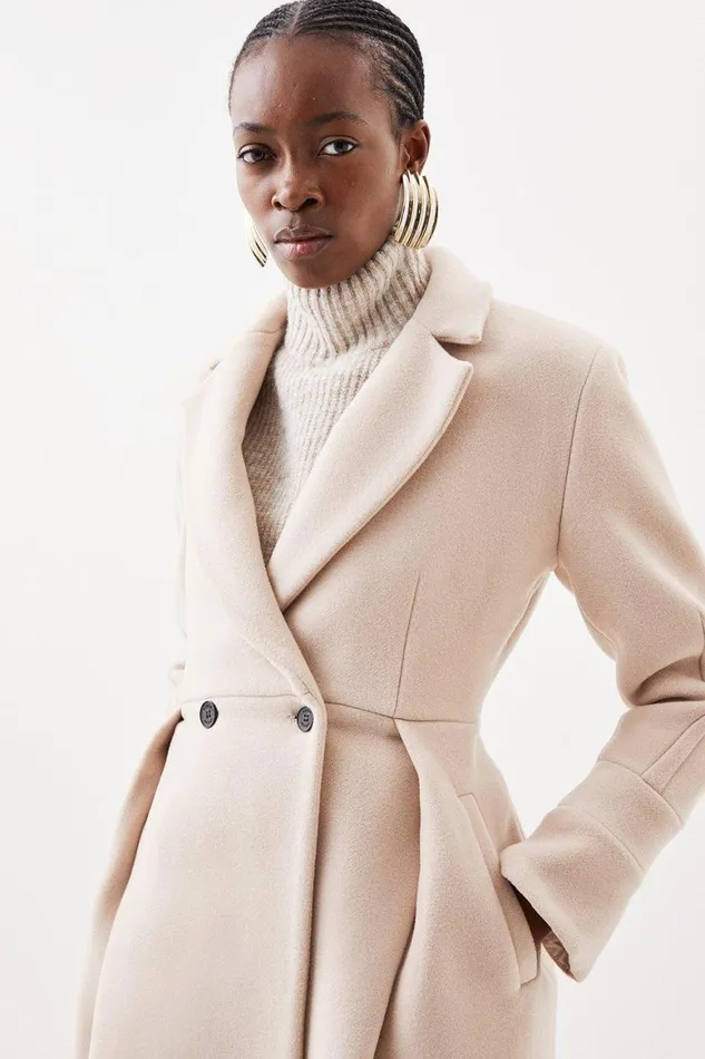 Coats and Jackets Women Karen Millen Italian Wool Blend Double Breasted Fitted Waist Coat Mink