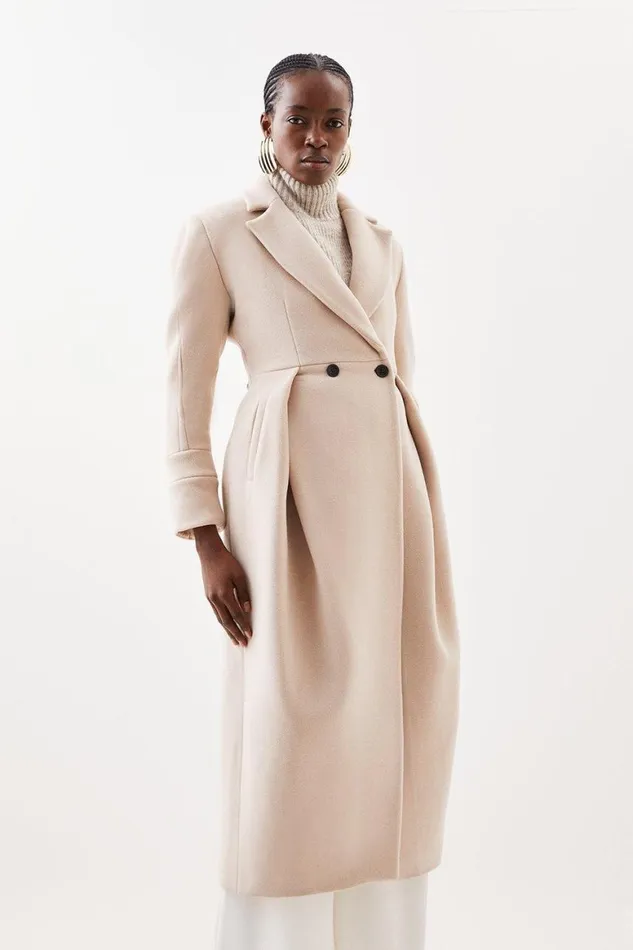Coats and Jackets Women Karen Millen Italian Wool Blend Double Breasted Fitted Waist Coat Mink