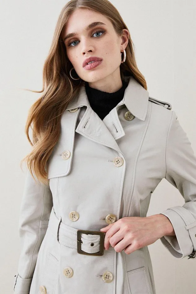 Coats and Jackets Women Karen Millen Leather Trench Belted Mac Coat Cream