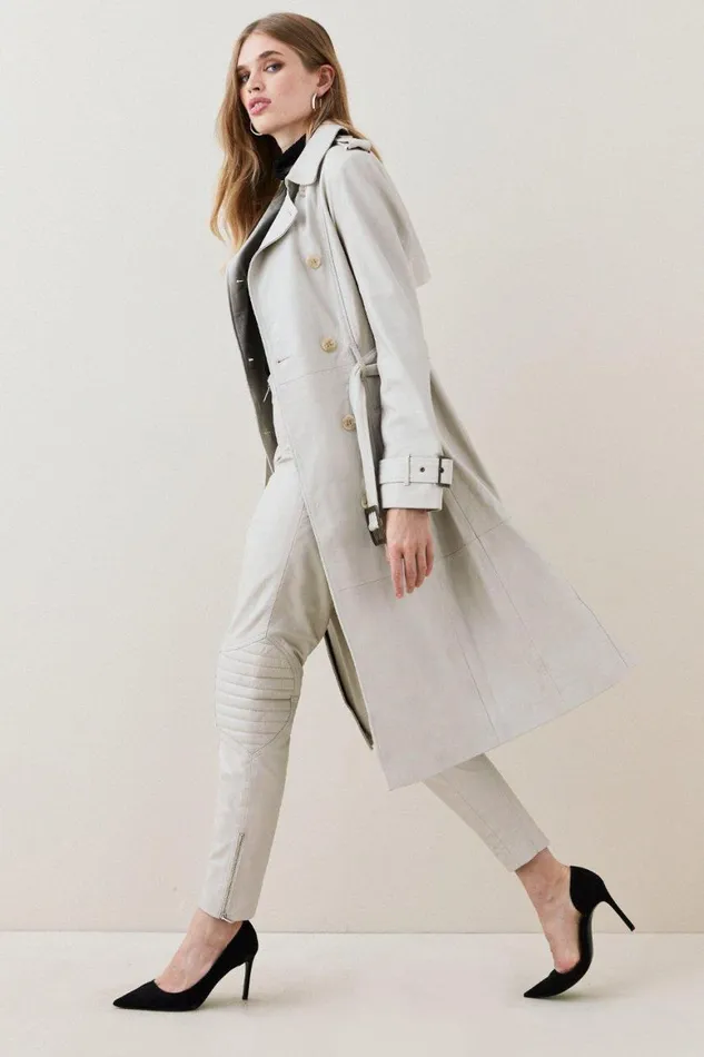 Coats and Jackets Women Karen Millen Leather Trench Belted Mac Coat Cream