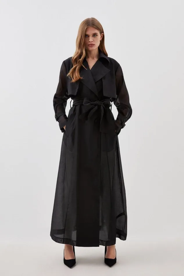 Coats and Jackets Women Karen Millen Lydia Millen Tailored Sheer Panelled Full Skirted Trench Coat