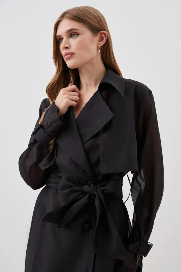 Coats and Jackets Women Karen Millen Lydia Millen Tailored Sheer Panelled Full Skirted Trench Coat