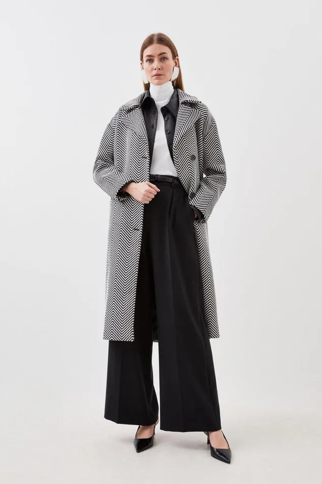 Coats and Jackets Women Karen Millen Oversize Collar Pocket Detail Coat Blackwhite Coats and Jackets Women Karen Millen Oversize Collar Pocket Detail Coat Blackwhite