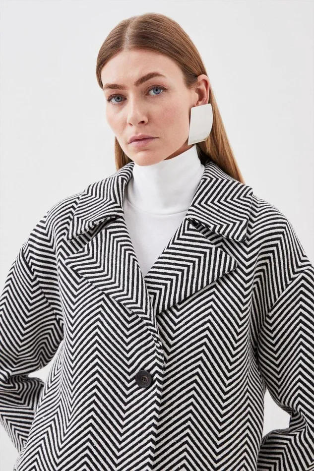 Coats and Jackets Women Karen Millen Oversize Collar Pocket Detail Coat Blackwhite
