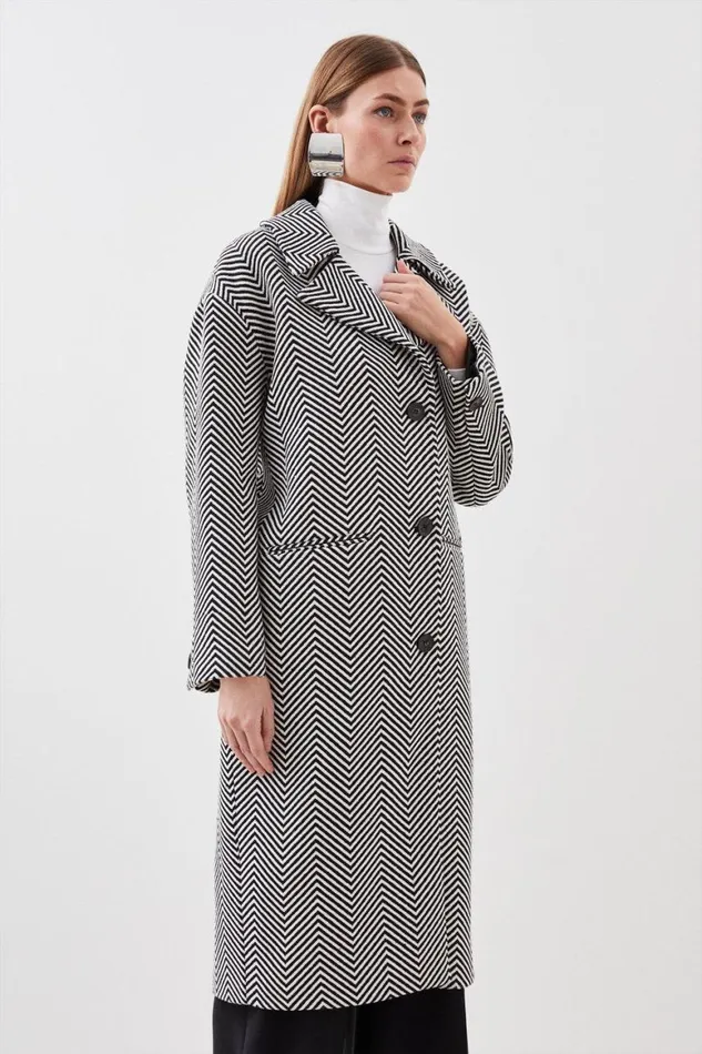 Coats and Jackets Women Karen Millen Oversize Collar Pocket Detail Coat Blackwhite