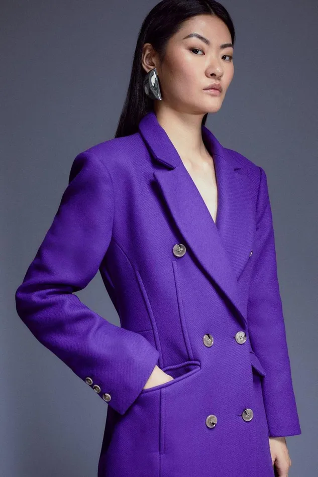 Coats and Jackets Women Karen Millen Petite Italian Manteco Wool Hourglass Coat Purple