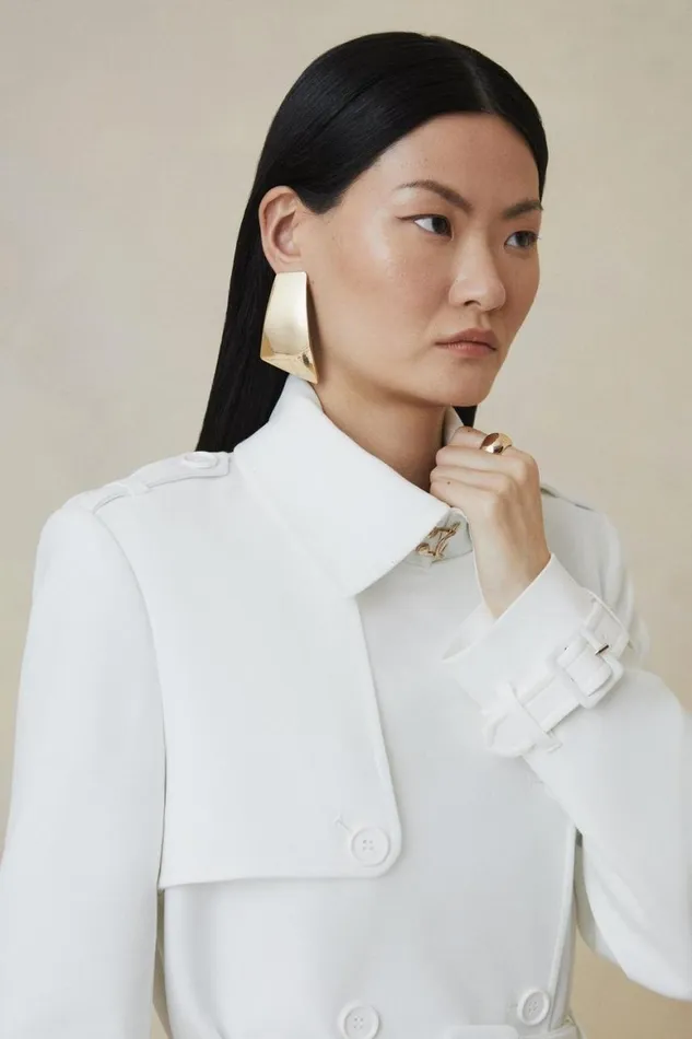 Coats and Jackets Women Karen Millen Petite The Founder Compact Stretch Belted Tailored Coat Ivory