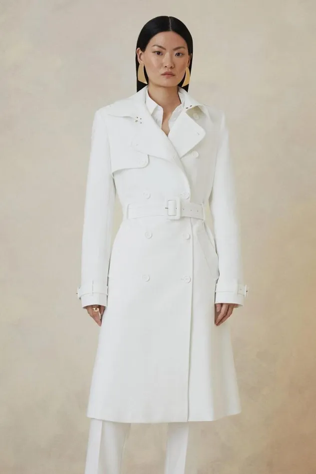 Coats and Jackets Women Karen Millen Petite The Founder Compact Stretch Belted Tailored Coat Ivory