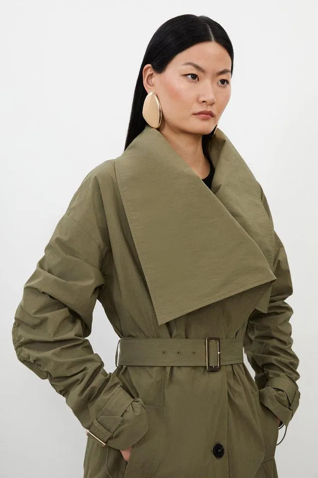 Coats and Jackets Women Karen Millen Tailored Asymmetric Collar Relaxed Fit Belted Coat Khaki