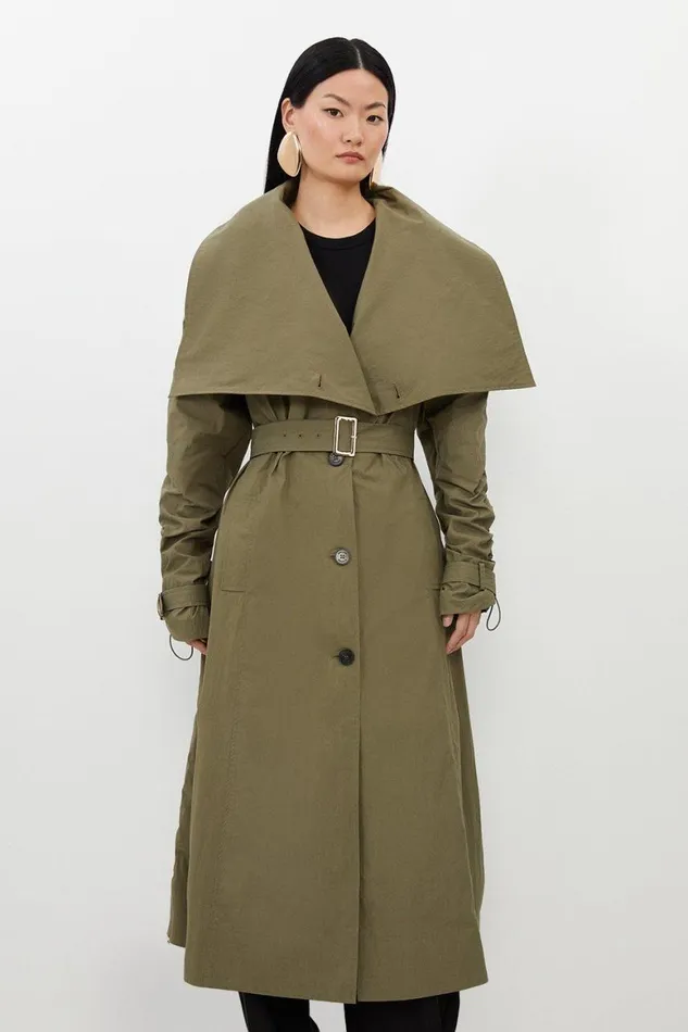 Coats and Jackets Women Karen Millen Tailored Asymmetric Collar Relaxed Fit Belted Coat Khaki