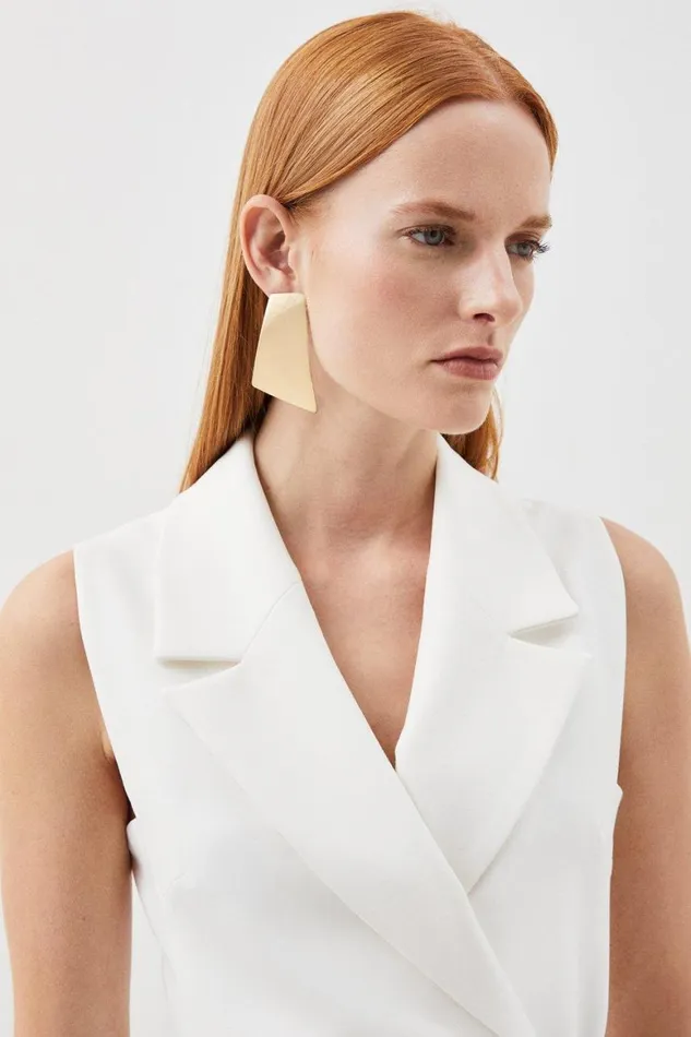 Coats and Jackets Women Karen Millen Tailored Compact Stretch Tie Tab Detail Sleeveless Blazer Ivory