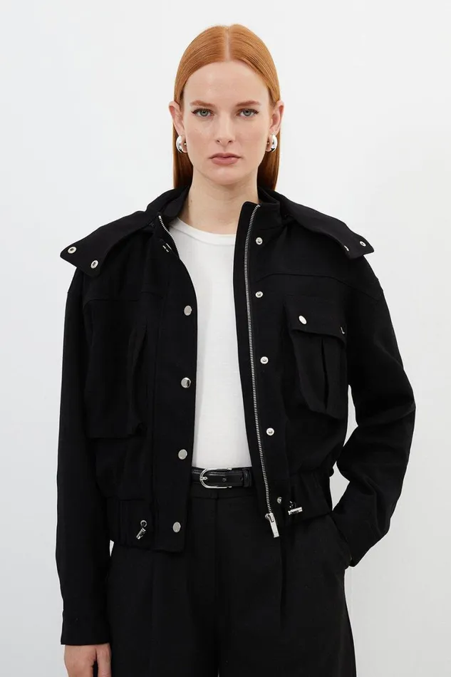Coats and Jackets Women Karen Millen Tailored Hooded Pocket Detail Short Parka Black Coats and Jackets Women Karen Millen Tailored Hooded Pocket Detail Short Parka Black
