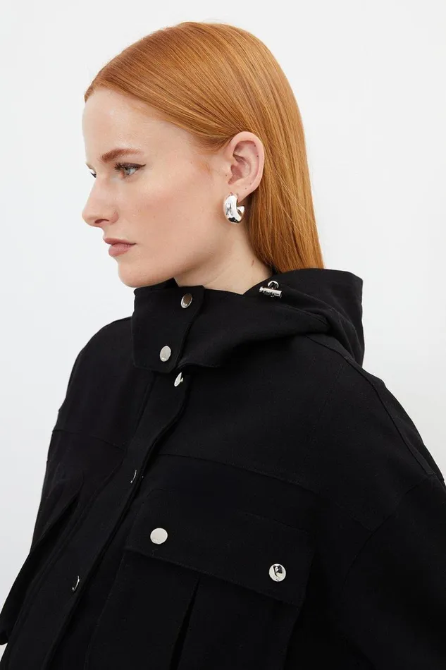 Coats and Jackets Women Karen Millen Tailored Hooded Pocket Detail Short Parka Black