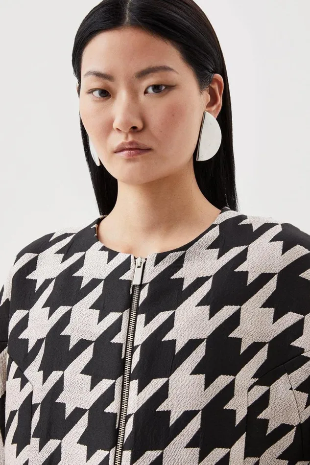 Coats and Jackets Women Karen Millen Tailored Houndstooth Jacquard Relaxed Fit Bomber Jacket Mono