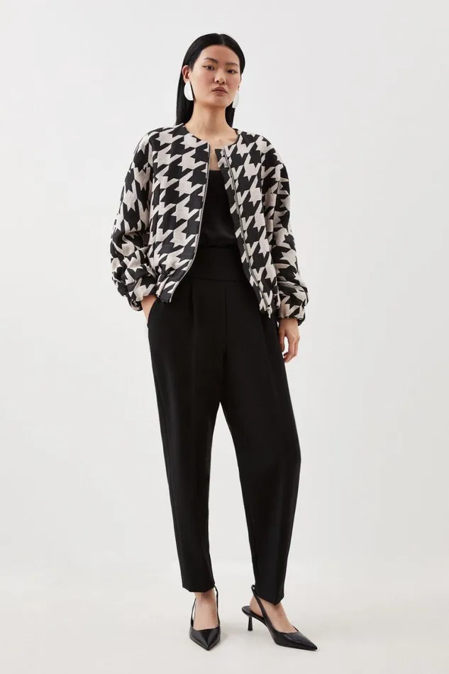 Coats and Jackets Women Karen Millen Tailored Houndstooth Jacquard Relaxed Fit Bomber Jacket Mono
