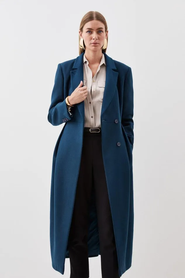 Coats and Jackets Women Karen Millen Tailored Wool Blend Belted Midi Coat Teal Coats and Jackets Women Karen Millen Tailored Wool Blend Belted Midi Coat Teal